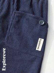 SHEIN 1pc Young Girl Navy Blue Fashion Corduroy Casual Pants - Navy Blue - View 4