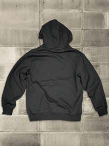 Manfinity Homme Áo nỉ có mũ trùm đầu in chữ dài tay có dây rút cho nam, mùa thu/đông - màu đen - Xem 5