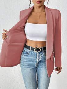 Chiquease 休闲简约纯色披肩领西装外套 - 藕粉色 - 查看 6