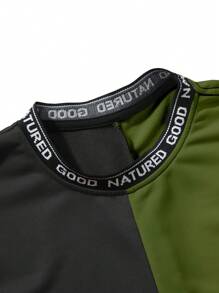 Manfinity Homme Men's Solid Color Patchwork Long Sleeve Letter Print Casual Sweatshirt - Multicolor - View 4