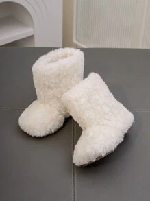 1 Đôi bốt lông ấm áp, thời trang, đa năng, màu trơn cho trẻ em - trắng - Xem 2