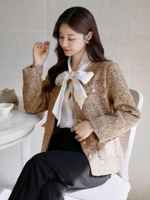 DAZY Chaqueta holgada regular de mujer con dobladillo deshilachado de unicolor, ropa de otoño