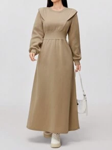 Mulvari Vestido sudadera con capucha de cintura alta a cuadros patchwork con cordón para mujer, otoño/invierno