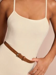 Glamine Abiti invernali da donna, nuovi abiti per l'anno nuovo, body monocolore con spalline sottili e schiena scoperta, con cintura in vita e design che mette in risalto la figura, adatto da abbinare con pantaloncini o gonne, abbigliamento casual e versatile per strada, abbigliamento sexy per feste e cene, abbigliamento da resort per donne, costumi natalizi - Albicocca - Visualizzare 3