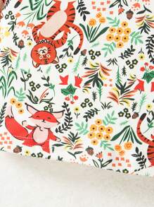 SHEIN 3 Stücke/Set: Kleine Mädchen Cord Tiger & Eichhörnchen Motiv Langarm Rundhals T-Shirt, bestickter Cord Rock, Barett Mütze, modisch süßes Retro Herbst/Winter Set