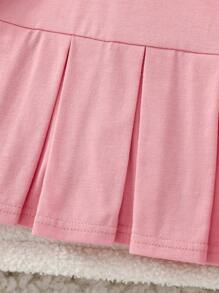 SHEIN Baby Mädchen süßes rosa Herz Muster Polokragen Langarm Rüschensaum Campuskleid, Herbst/Winter