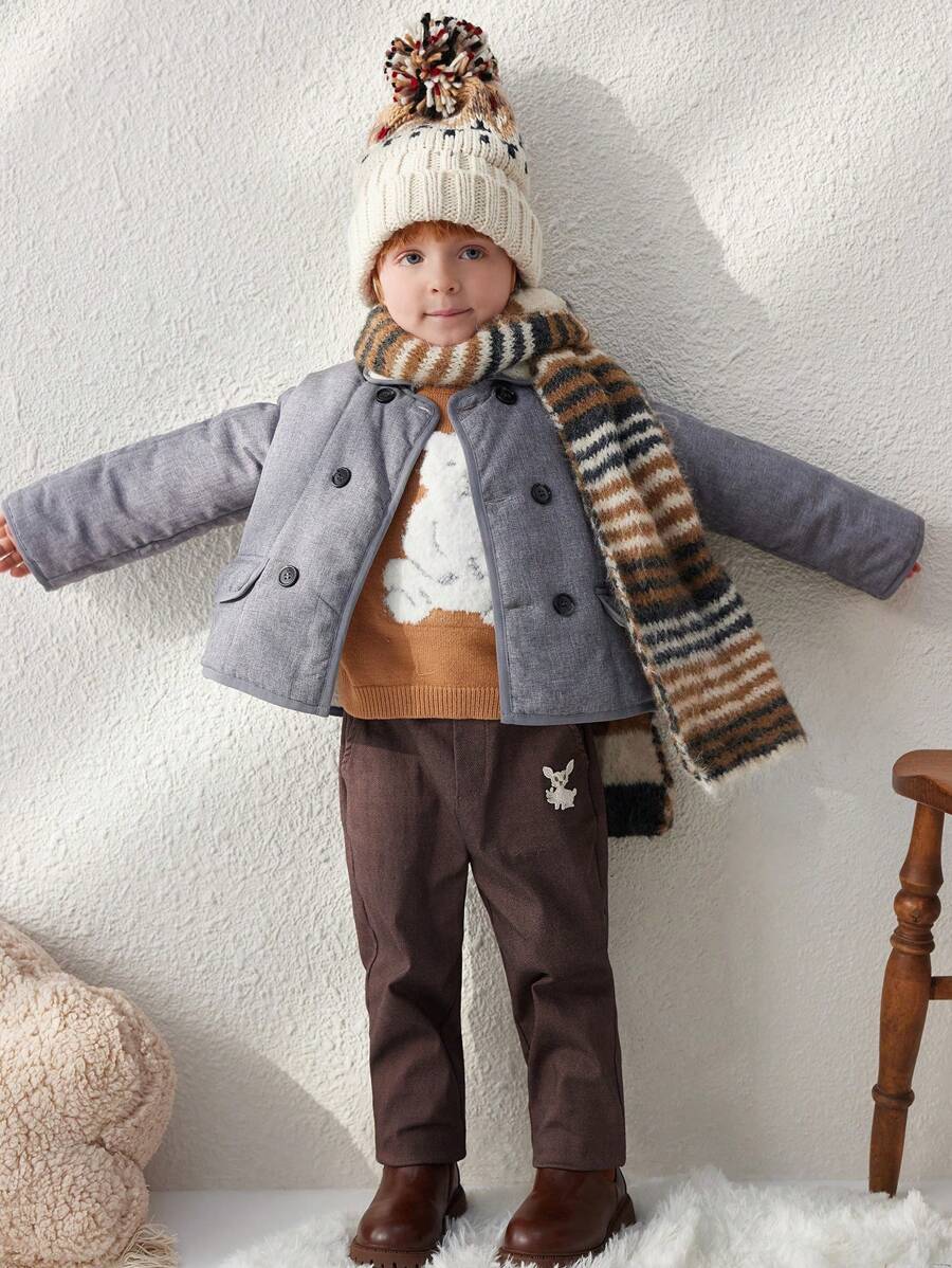 Blossori 男童秋冬学院风蓬蓬领针织棉宽松双排扣棉夹克，返校