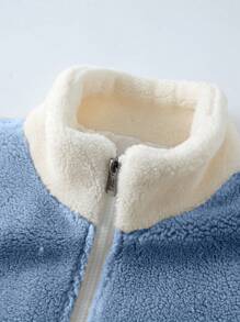 Manfinity EZcore Men's Autumn/Winter Contrast Color Zip Cardigan Casual Loose Fleece Jacket - Blue - View 6