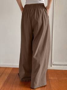 DAZY Women's Wideleg Pants With Pockets, Solid Color, Corduroy Material Fall,Winter - Coffee Brown - View 2
