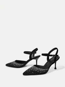 CUCCOO TILAWA Sandales à talon haut à bout pointu et dos ouvert entièrement ornées de strass, chaussures de soirée sexy pour femmes pour la Saint-Valentin