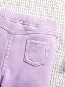 SHEIN Babygirl Purple Elastic Knit Letter Print Waist Drawstring Pants, Autumn/Winter - Mauve Purple - View 7