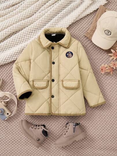 PrepCrw Young Boys Casual Oversized Khaki Woven Stand Collar Single Breasted Long Sleeve Cotton Jacket, Autumn/Winter