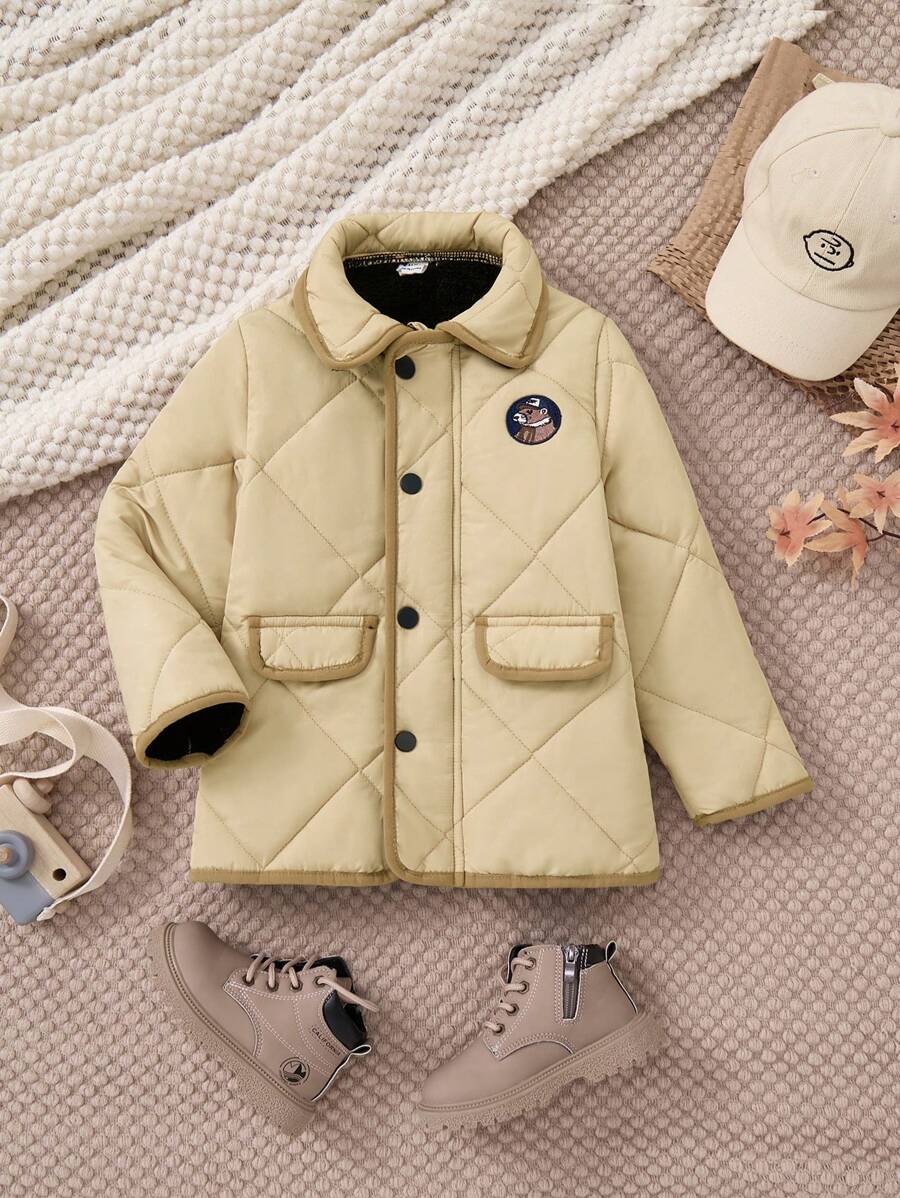 PrepCrw Áo khoác cotton tay dài cổ đứng dệt kaki cỡ lớn cho bé trai, đơn hàng khuy, mùa thu/đông - Màu Khaki - Xem 1