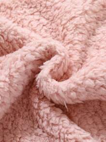 SHEIN 新生女孩卡通熊图案羊毛圆领长袖厚毛绒连体衣 - 粉色 - 查看 5