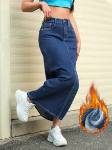 SHEIN EZwear Women Summer Casual Distressed Denim Asymmetric Split Skirt
