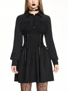 ROMWE Grunge Punk 女式性感骷髅水钻装饰迷你连衣裙 - 黑色 - 查看 2