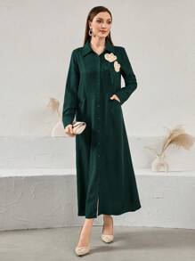 Al Najma Handmade Floral 3D Design Arabian Dress - Dark Green - View 6