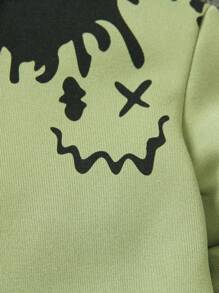SHEIN Young Boy Cartoon Smiling Face Print Long Sleeve Thermal Lined Hoodie And Sweatpants Casual Set, Suitable For Various Seasons And Indoor/Outdoor Occasions