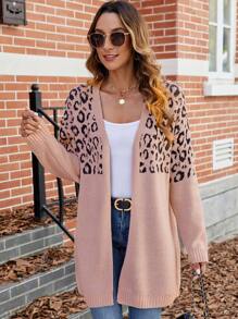 Calvaya Áo len cardigan dài tay họa tiết da báo cỡ lớn, thường ngày đa năng, cho mùa đông - Bụi hồng - Xem 5