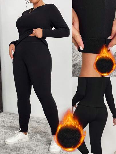 Conjunto de ropa interior térmica de felpa gruesa para mujer, otoño/invierno