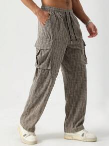 Manfinity Homme Men's Lace-Up Pocket Casual Corduroy Pants, Simplistic Design For Daily Wear - Multicolor - View 4