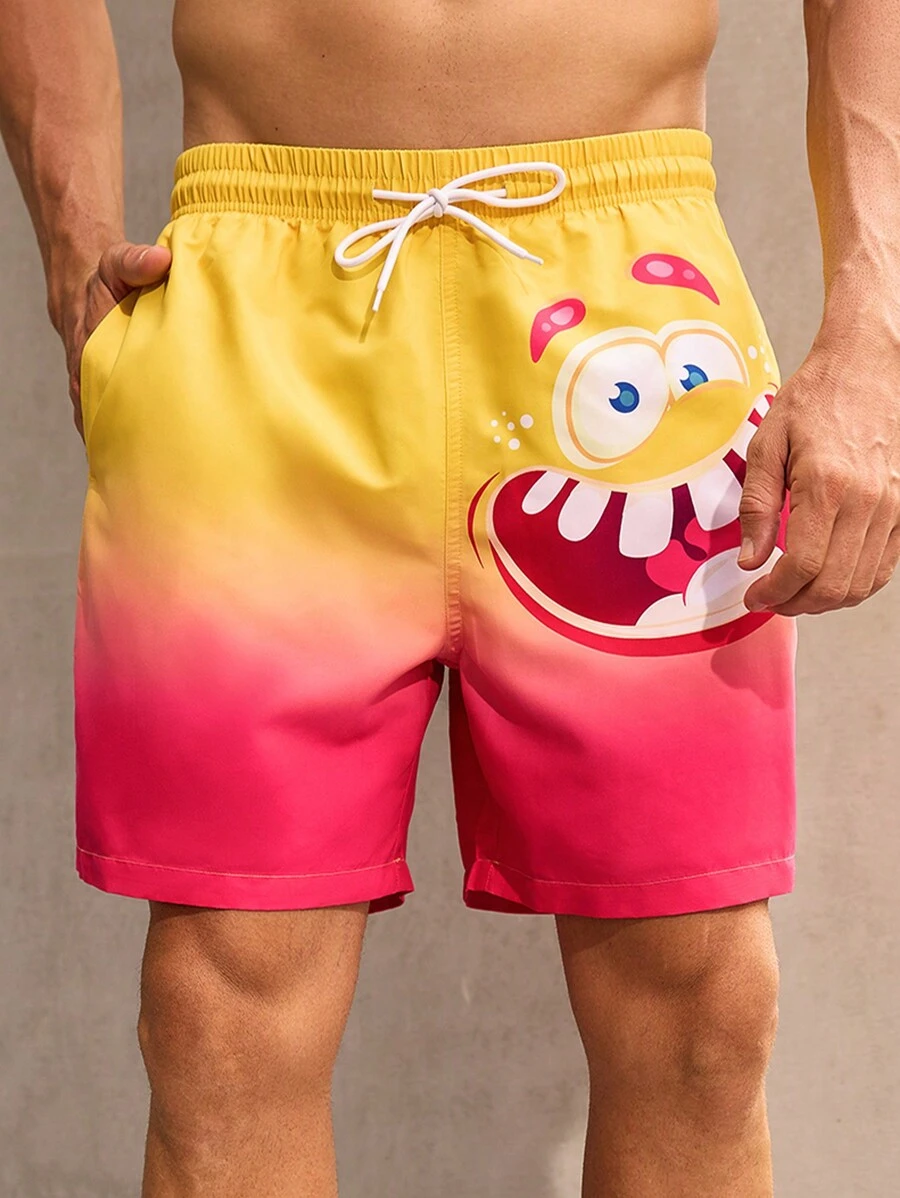 Surfspeed Men's Tie Front Ombre Print Casual Beach Pants, Everyday Wear