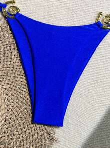 Women Summer Beach Solid Color Sexy Halter Backless Tied Bikini Set