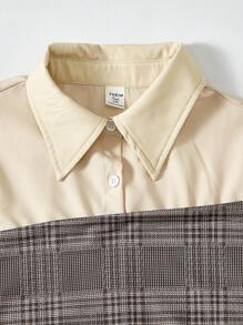 SHEIN 2pcs/Set Teen Girls Casual Urban Patchwork Contrast Color 2 In 1 Shirt And Wide-Leg Pants Suit - Multicolor - View 4