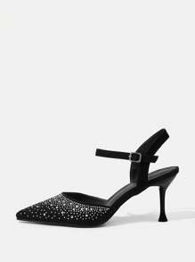 CUCCOO TILAWA Sandales à talon haut à bout pointu et dos ouvert entièrement ornées de strass, chaussures de soirée sexy pour femmes pour la Saint-Valentin