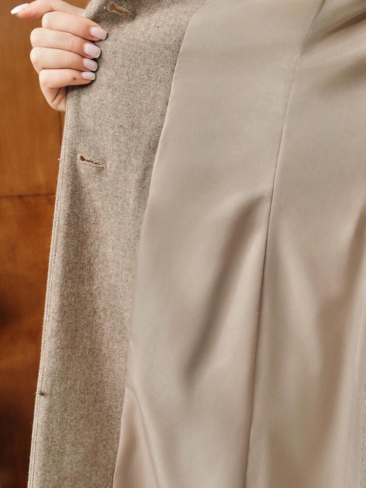 FAUX PEARL GRAPHIC PATTERN LAPEL COLLAR LONG OVERCOAT