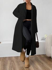 SHEIN EZwear Chaqueta de forro polar negra casual para mujer, otoño/invierno