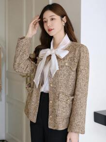 DAZY Chaqueta holgada regular de mujer con dobladillo deshilachado de unicolor, ropa de otoño
