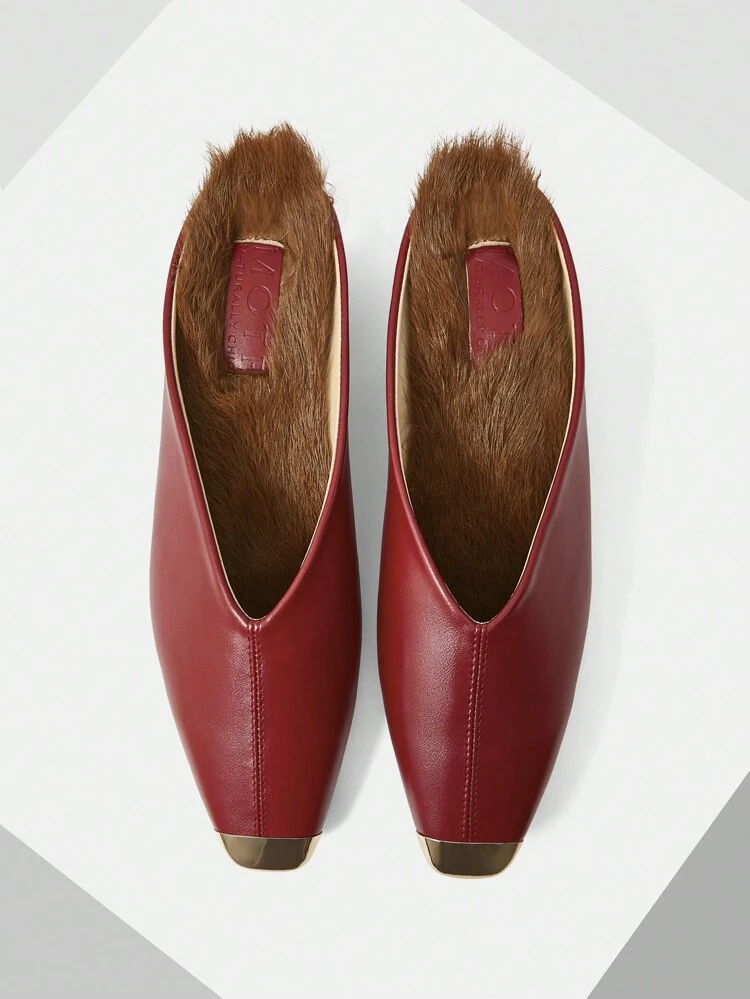 FAUX FUR FLAT SLIP-ON PUMPS WITH SQUARE TOE FOR WOMEN NEW YEAR HOLIDAY, VALENTINES