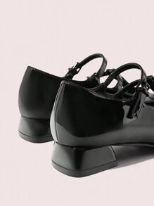 CUCCOO DOLLMOD 女士时尚黑色漆皮玛丽珍低跟方头休闲平底鞋，适合通勤、上学、甜美、可爱、购物、情人节假期 - 黑色 - 查看 8