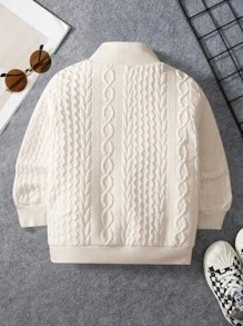 SHEIN Leap Crew Young Boy Interlocking Cable Knit Letter Graphic Stand Collar Sweatshirt - Apricot - View 2