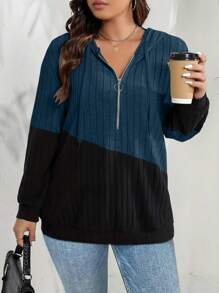 INAWLY Plus Size Color Block Drawstring Sweatshirt, Casual For Autumn Graduation, Teachers For Women, Back To School Pullover Fall Winter - Dusty Blue - View 5