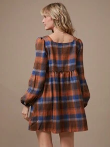 WESTFADE Váy mini cotton dài tay thắt nơ kẻ caro phía trước Nashville Outfits - Nhiều màu - Xem 4