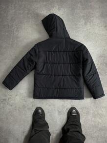 Manfinity EMRG Men's Casual Everyday Star Pattern Hooded Padded Coat, Warm For Autumn/Winter - Black - View 2