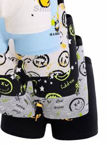 10pcs Cotton Boxer Brief For Tween Boys, Bright Colored Smiling Face Print, Homecoming Clothes