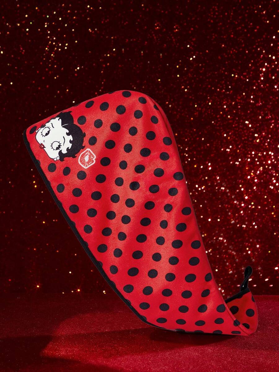 Betty Boop x SHEIN 复古卡通人物波点嘴唇亲吻印花吹风帽，礼品，适用于家居浴室装饰，夏季使用，可作吹风毛巾，送礼佳品，适合派对、节日、情人节等场合。