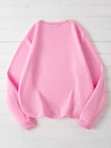 INAWLY 女式休闲标语印花羊毛运动衫，秋冬款 - 粉色 - 查看 2