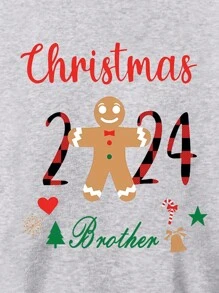Moletom com Gráfico Temático de Natal com Forro Térmico para Meninos Jovens, Casual e Quente, Design com Espírito de Natal com Motivos de Papai Noel, Árvore de Natal, Flocos de Neve, Bengala de Doce, Estrela, Sino - Cinza - Visão 4