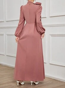 Modelyn 女士系肩长袖连衣裙 超长款女士装 长款晚礼服 - 藕粉色 - 查看 2