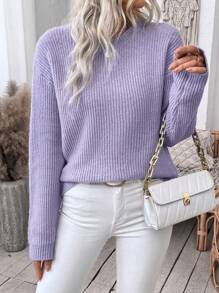 SHEIN LUNE Suéter morado de mujer de cuello redondo, de alta calidad y grosor mejorado, cálido - Púrpura malva - Ver 3