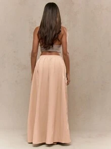 MISSGUIDED Nylon Parachute Fluffy Maxi Skirt - Apricot - View 2