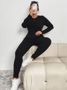 Elenzga Bộ đồ lót giữ nhiệt lót dày cỡ lớn cho nữ, Thu/Đông - màu đen - Xem 4