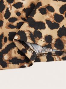 SHEIN EZwear 2件/套 女士豹纹高领修身长款半袖打底衫 - 彩色 - 查看 6