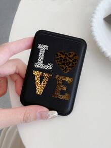 ROMWE Grunge Punk 2pcs/Set Leopard Print LOVE Pattern Magnetic Magsafe Phone Case, Wireless Charging Phone Case, Compatible With IPhone - Multicolor - View 3