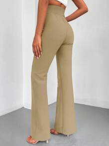 EURMUSE Solid Flare Leg Pants - Apricot - View 2