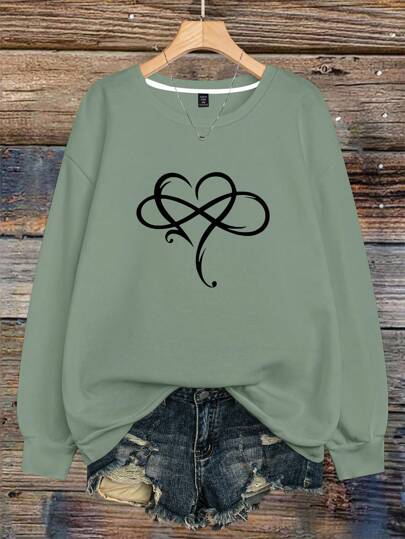 EMERY ROSE Plus Size Women's Heartfelt Chic Romantic Heart Graphic Printed Casual Crew Neck Sweatshirt, Fall/Winter Graduation,Back To School Outfits,Graduation,Teacher Outfits For Women,Back To School Pullover Autumn